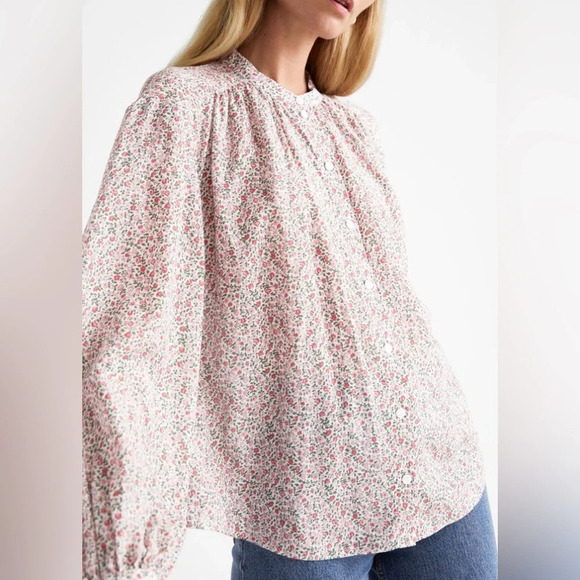 & Other Stories Paris Atelier Floral Print Silk Blend Blouse Size 8 - Picture 3 of 15